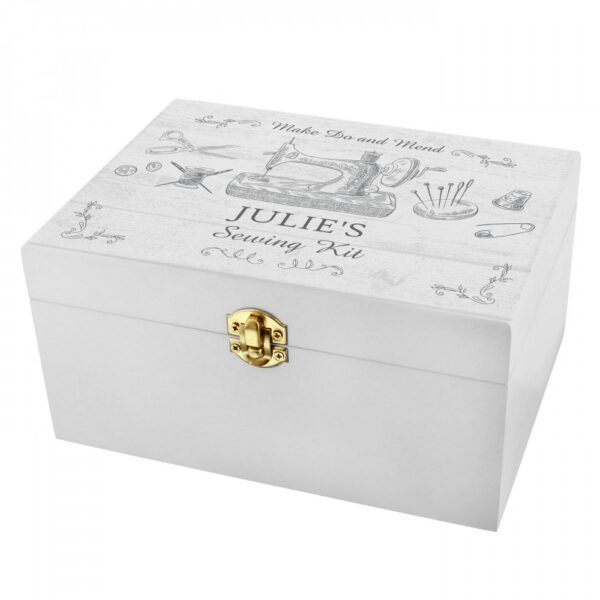 Personalised Sewing Kit White Wooden Keepsake Box - Image 2