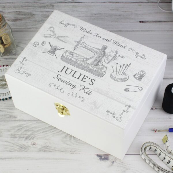 Personalised Sewing Kit White Wooden Keepsake Box - Image 3