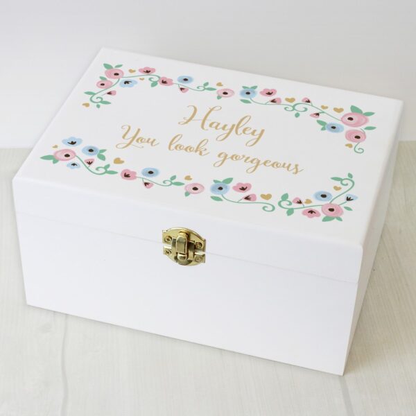 Personalised Fairytale Floral White Wooden Keepsake Box - Image 5