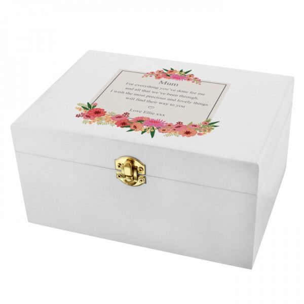 Personalised Floral Wishes White Wooden Keepsake Box - Image 2
