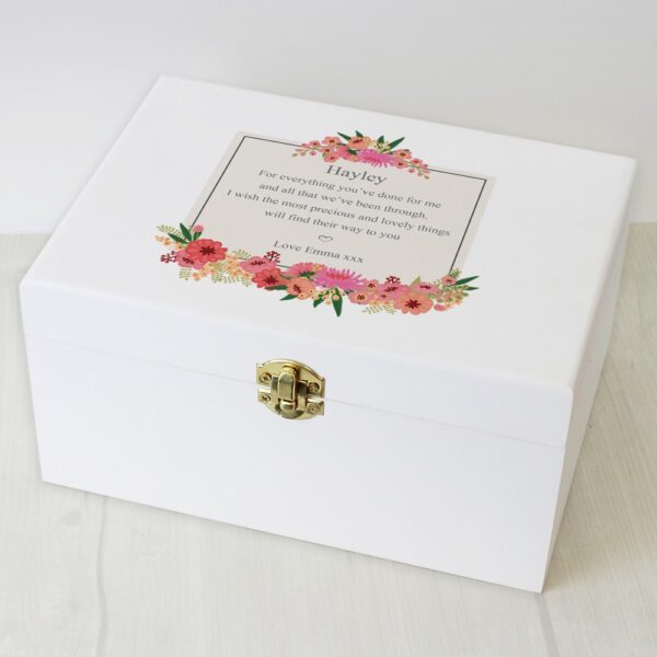 Personalised Floral Wishes White Wooden Keepsake Box - Image 3