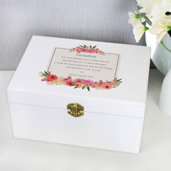 Personalised Floral Wishes White Wooden Keepsake Box - Image 4
