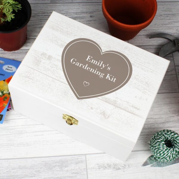 Personalised Rustic Heart White Wooden Keepsake Box - Image 9