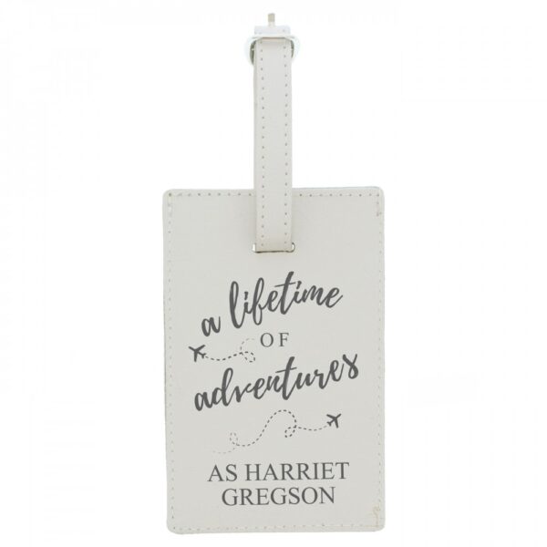 Personalised 'Lifetime of Adventures' Cream Luggage Tag - Image 2