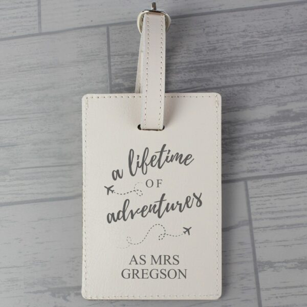 Personalised 'Lifetime of Adventures' Cream Luggage Tag - Image 4