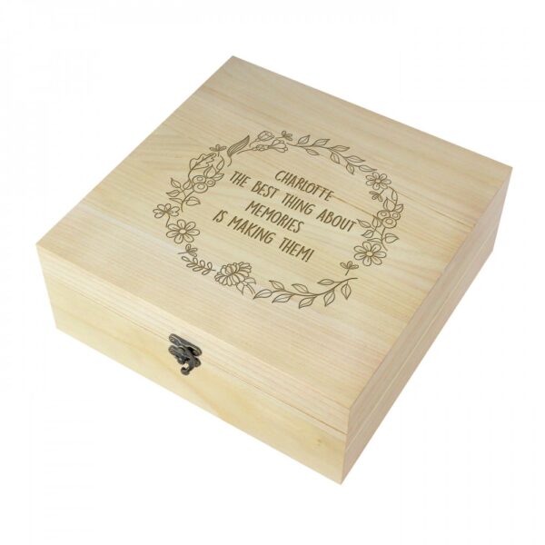 Personalised Floral Wreath Large Wooden Keepsake Box - Image 2