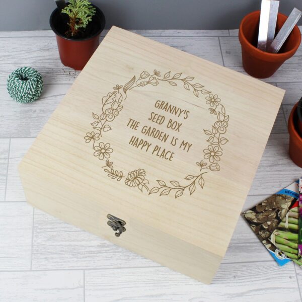 Personalised Floral Wreath Large Wooden Keepsake Box - Image 3