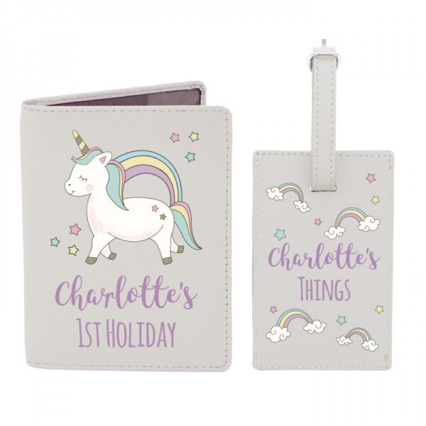 Personalised Baby Unicorn Cream Passport Holder & Luggage Tag Set - Image 2