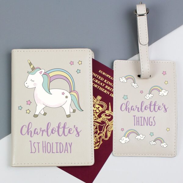 Personalised Baby Unicorn Cream Passport Holder & Luggage Tag Set - Image 3