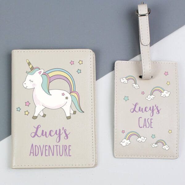 Personalised Baby Unicorn Cream Passport Holder & Luggage Tag Set - Image 4