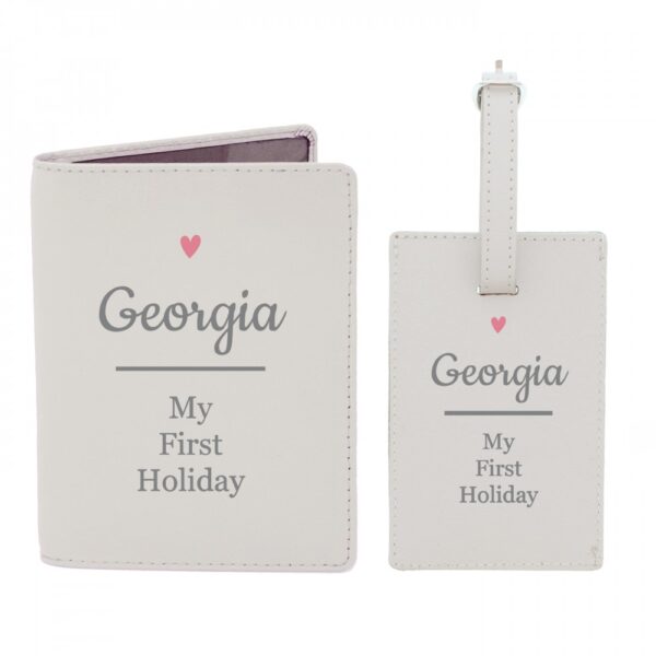 Personalised Pink Heart Cream Passport Holder & Luggage Tag Set - Image 2