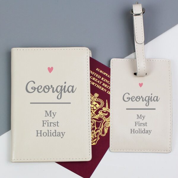 Personalised Pink Heart Cream Passport Holder & Luggage Tag Set - Image 3
