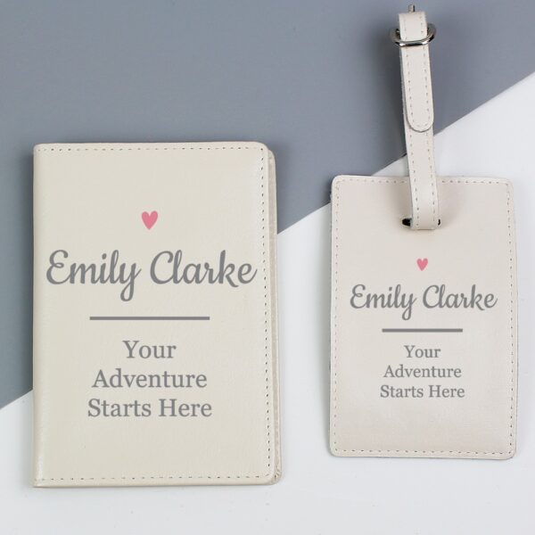 Personalised Pink Heart Cream Passport Holder & Luggage Tag Set - Image 4