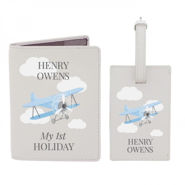 Personalised Blue Plane Passport Holder & Luggage Tag Set - Image 2