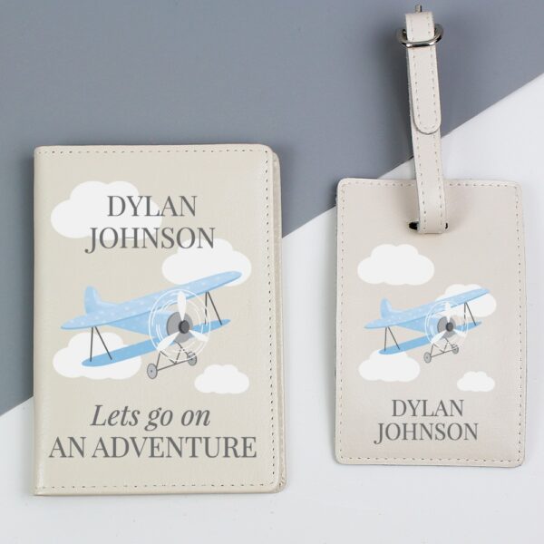 Personalised Blue Plane Passport Holder & Luggage Tag Set - Image 4