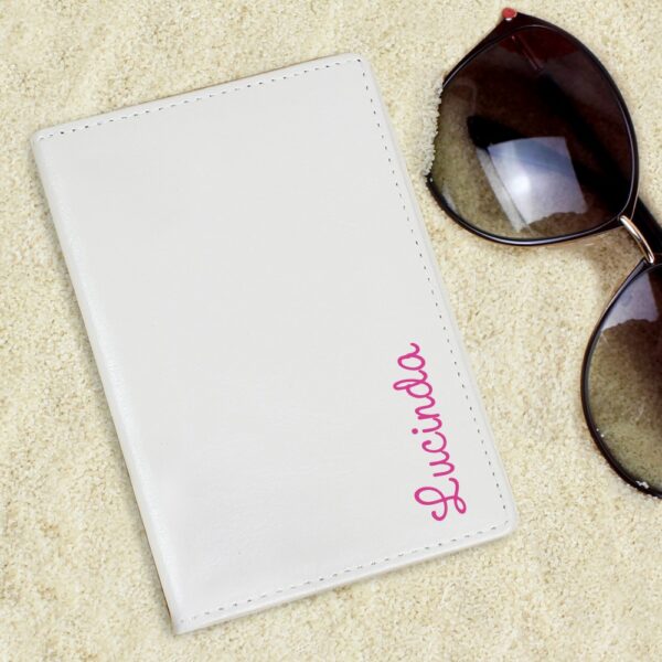 Personalised Pink Name Island Cream Passport Holder - Image 3