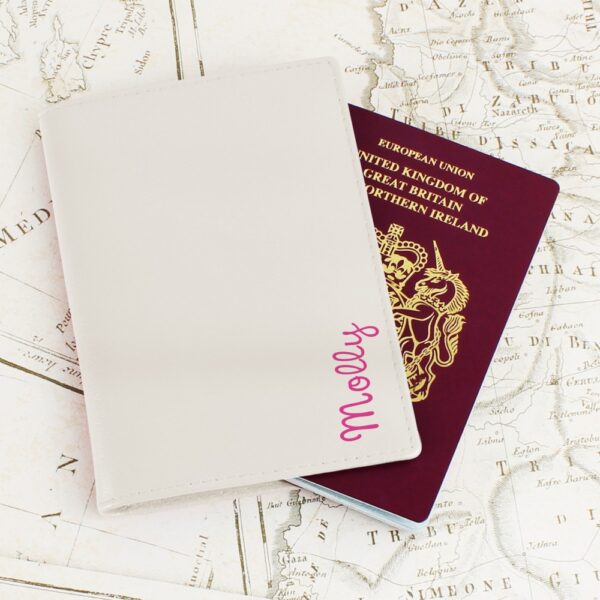 Personalised Pink Name Island Cream Passport Holder - Image 4