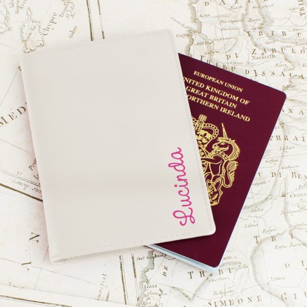Personalised Pink Name Island Cream Passport Holder - Image 6