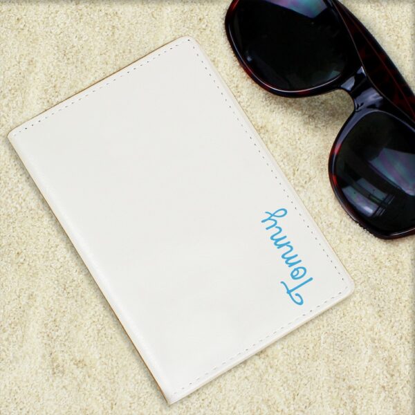 Personalised Blue Name Island Cream Passport Holder - Image 3