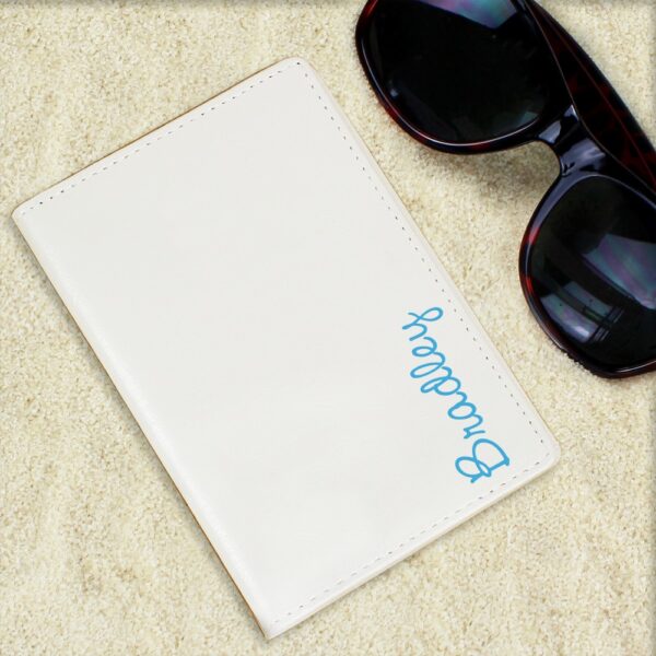 Personalised Blue Name Island Cream Passport Holder - Image 4