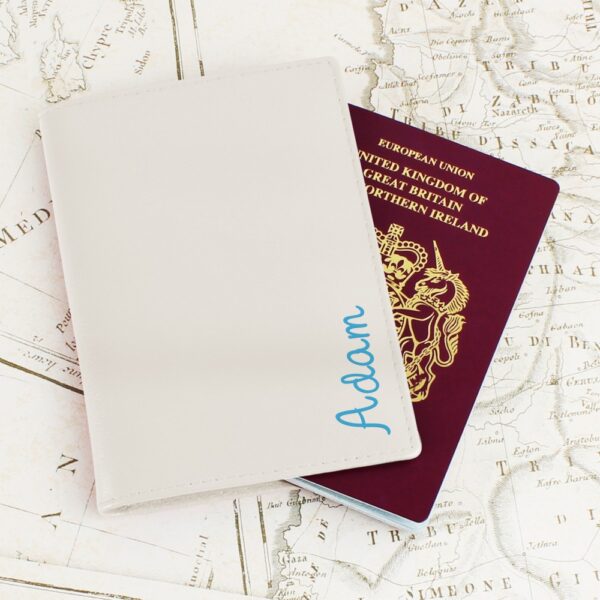 Personalised Blue Name Island Cream Passport Holder - Image 5