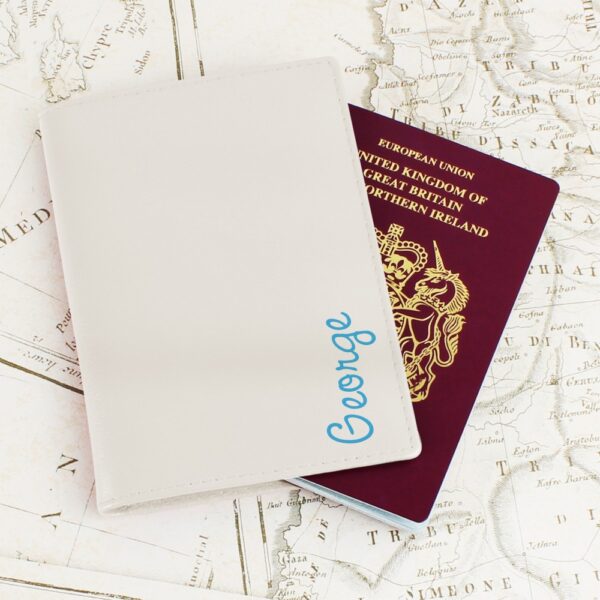 Personalised Blue Name Island Cream Passport Holder - Image 6